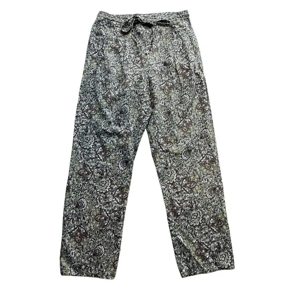 ZARA Floral Print Linen/Cotton Blend Pants Size XS